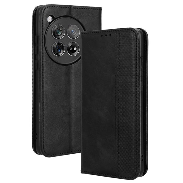 SKALO OnePlus 12R 5G Kohokuvioitu Premium lompakkokotelo - Musta