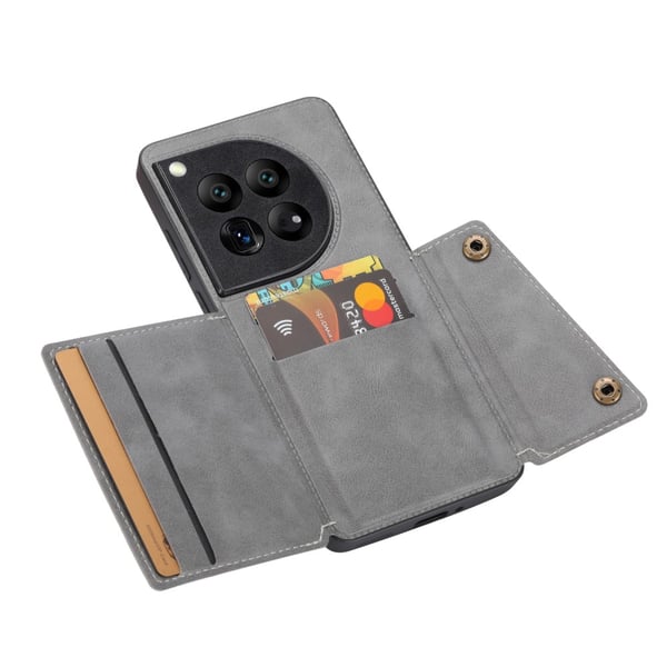 SKALO OnePlus 12 5G PU-læder Cover med Pung - Grå