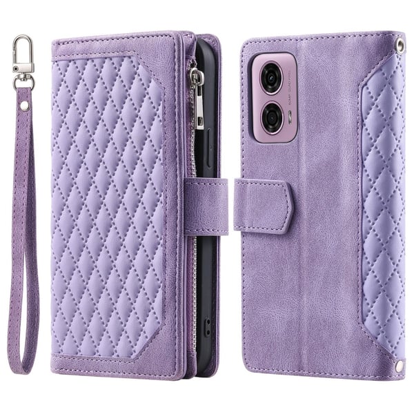 SKALO Motorola Moto E14 4G Iso Tikattu Lompakkokotelo - Violetti