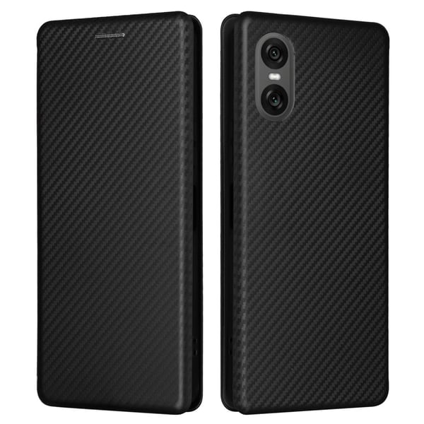 SKALO Sony Xperia 10 VI Carbon Fiber Lompakkokotelo - Musta