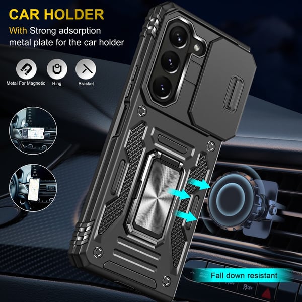 SKALO Samsung Z Fold6 Armor Hybrid Metal Ring Camera Slider - Sort