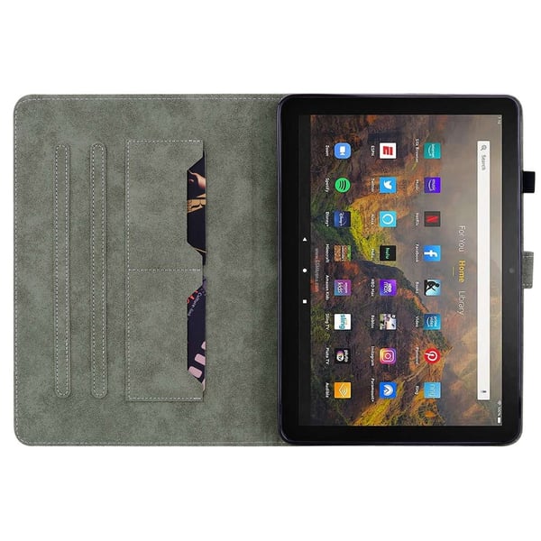SKALO Amazon Fire HD 10/10 Plus (2021) Cute Tiger PU-læder Flip Cover - Grøn