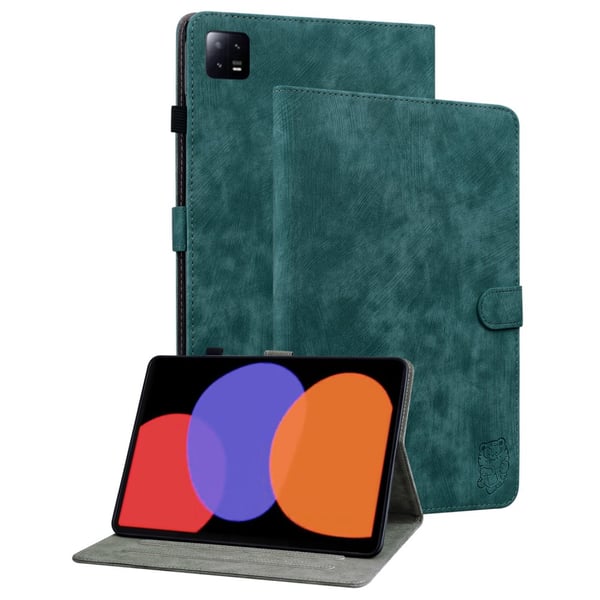 SKALO Xiaomi Pad 6 Cute Tiger PU-læder Flip Cover - Grøn