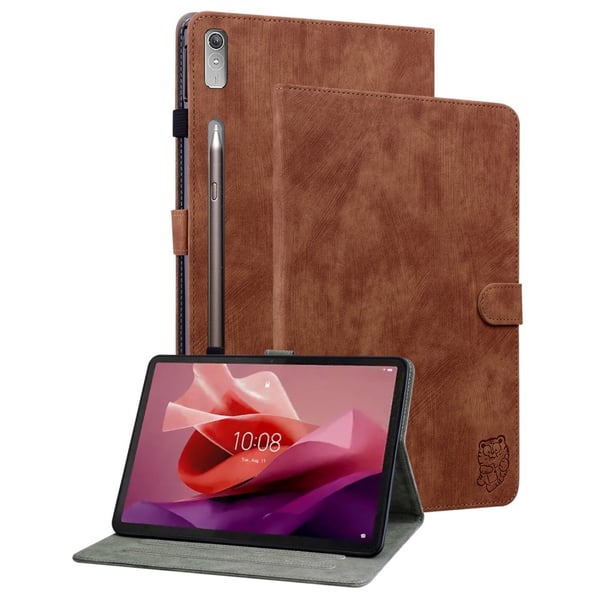 SKALO Lenovo Tab P12 Cute Tiger PU-læder Flip Cover - Brun