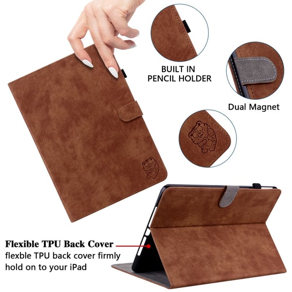 SKALO Lenovo Tab P12 Cute Tiger PU-læder Flip Cover - Brun