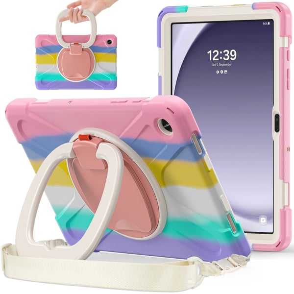 SKALO Samsung Tab A9+ Ekstra stødsikker Armor ringskal med skulderrem - Rainbow