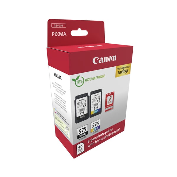 Canon PG-575/CL-576 Photo Paper Value Pack - 2-pack - svart, färg (cyan, magenta, gul) - original - bläckpatron/papperssats