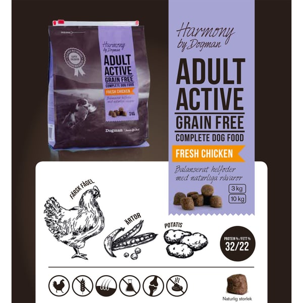 Adult Active spannmålsfritt hundfoder 3kg
