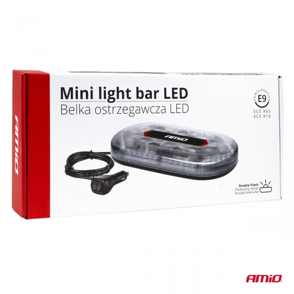 LED-advarselsbjælke 33 cm magnet homologering R65 R10 12-24V AMIO-03336