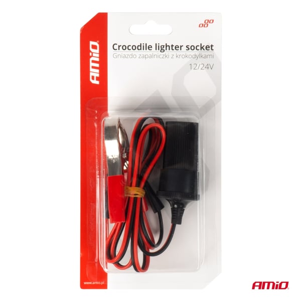 Cigarettænderadapter med krokodillenæbudgang 12V 24V 100cm AMIO-03804