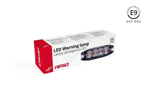 Flad advarselsblinklampe 4 LED R65 R10 12-24V AMIO-02298
