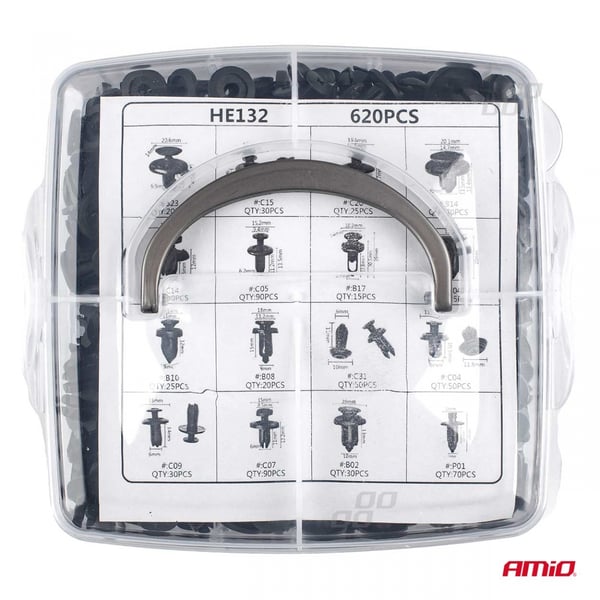 Bilclips, stifter, sæt med 620 AMIO-02831