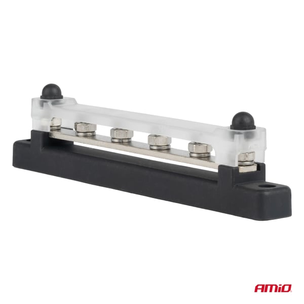 Maadoitus- ja jakoliittimen kisko M6 12V - 48V 150A AMIO-03808
