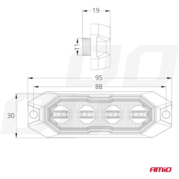 Flad advarselsblinklampe 4x3W LED R65 R10 12V 24V AMIO-03929