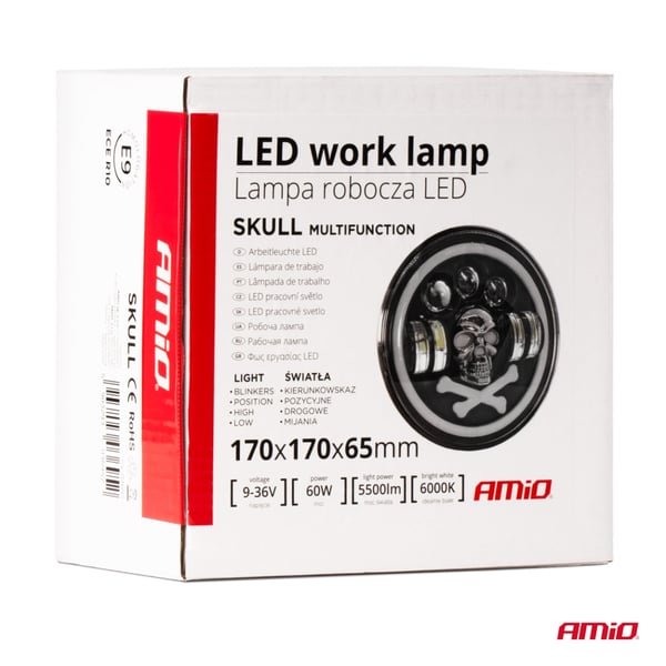 LED arbejdslampe SKULL kranium ekstra dekorativ 12V 24V AMIO-03695