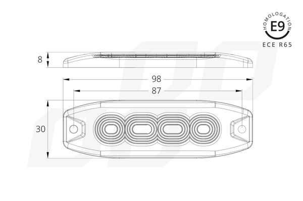 Flad advarselsblinklampe 4 LED R65 R10 12-24V AMIO-02298