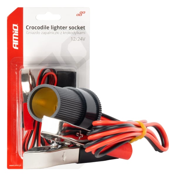 Cigarettænderadapter med krokodillenæbudgang 12V 24V 100cm AMIO-03804
