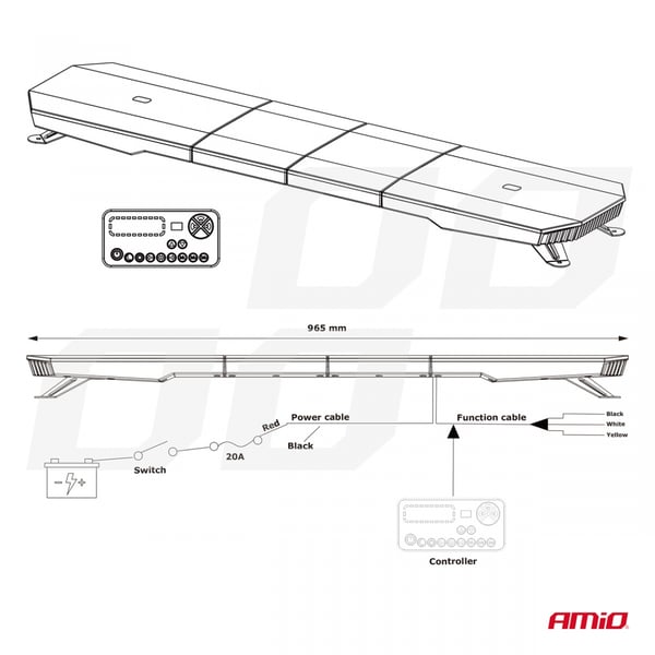 LED advarselsstråle 51 funktioner 96cm R65 R10 homologation 12-24V AMIO-03343