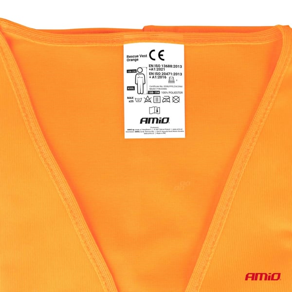 Oranssi heijastava varoitusliivi, jossa XXXL-sertifikaatti AMIO-03986