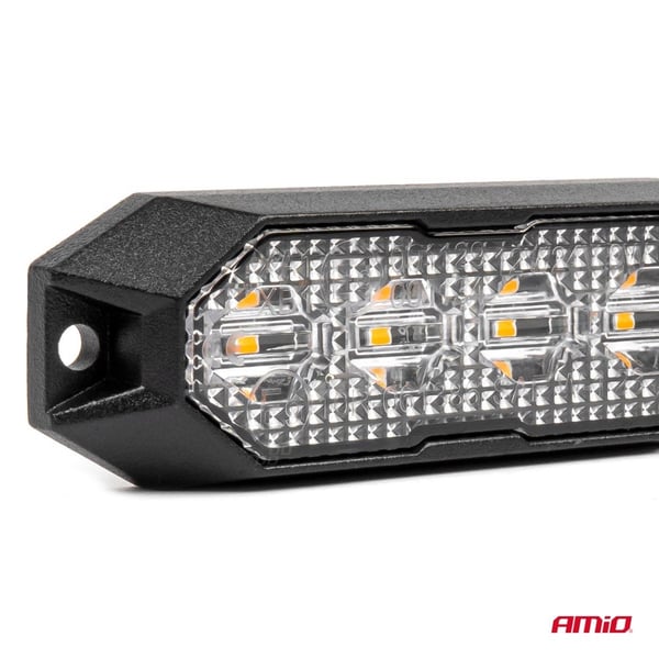 Flad advarselsblinklampe 4x3W LED R65 R10 12V 24V AMIO-03929