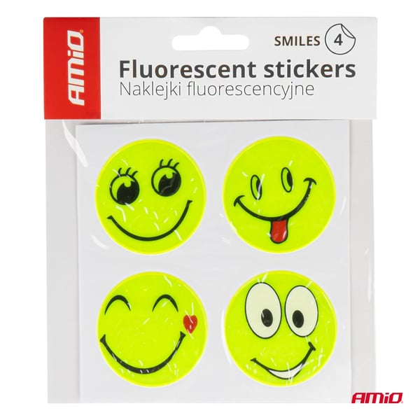 Fluoresoivat heijastavat varoitustarrat lapsille, hymiöt, AMIO-03941