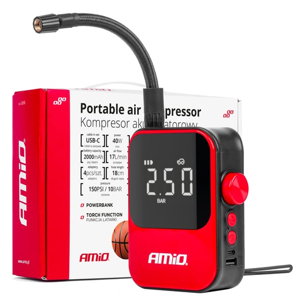Trådlös bilkompressor elektrisk cykelpump powerbank 40W ACOMP-20 AMIO-03690