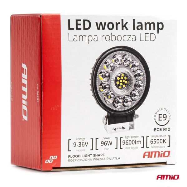 LED-projektør arbejdslampe AWL62 96W 6500K 9600lm 12V 24V AMIO-04203