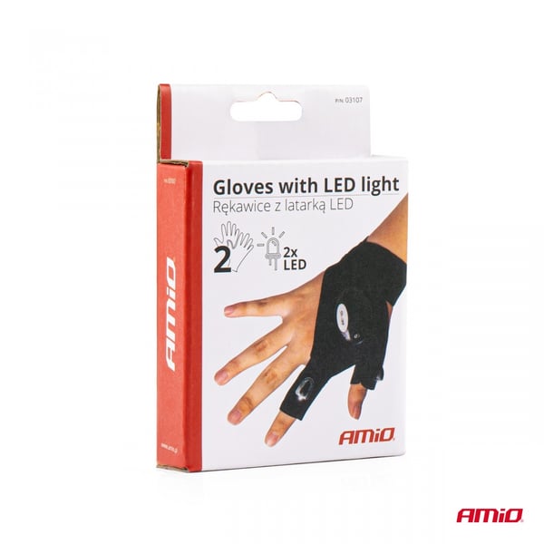 Ficklampshandske med LED-ficklampa AMIO-03107