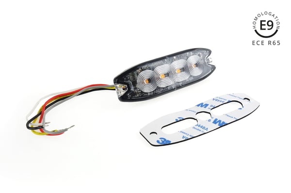 Flad advarselsblinklampe 4 LED R65 R10 12-24V AMIO-02298