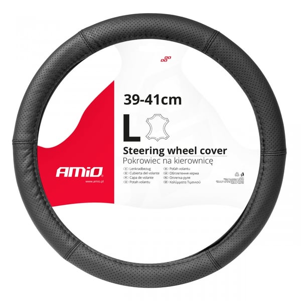 Perforeret læderbetræk til bilrat L 39-41cm SWC-50-L AMIO-03557