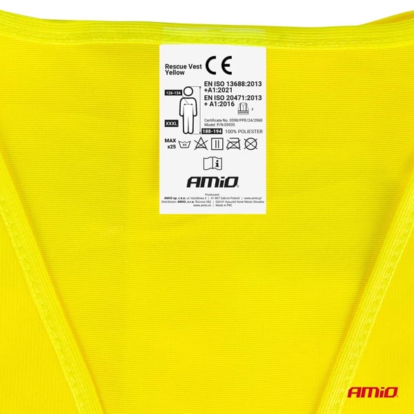 Gul reflexvarningsväst XXXL med AMIO-03935-certifikat