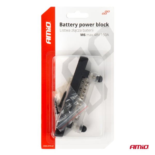Jordfordelingsblok minus samleskinne M6 12V - 48V 150A AMIO-03809