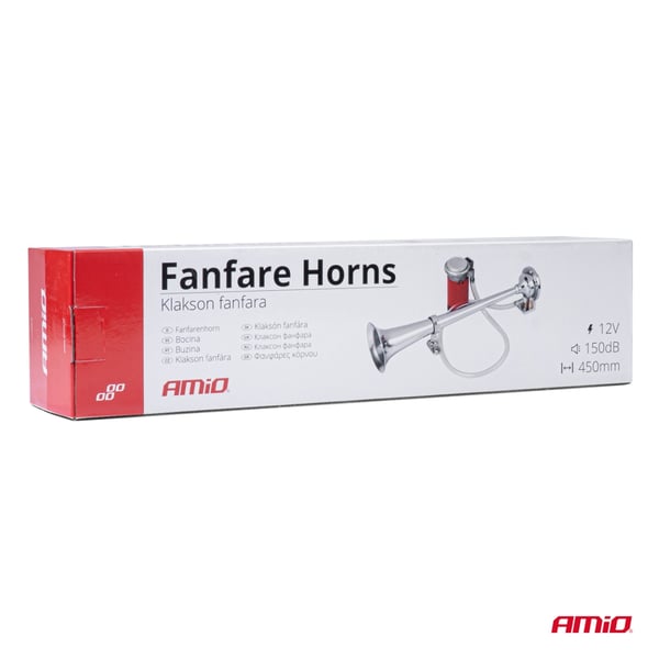 Horn, ljudsignal, fanfar, krom, 12V, AMIO-03618