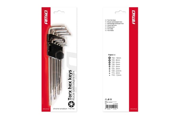 TORX-avaimet, pitkät 230 mm, 9 kpl TKL AMIO-01039