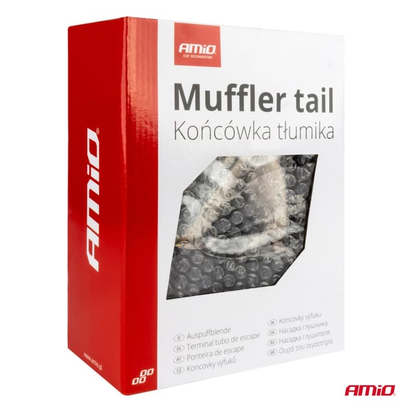 Pakoputken äänenvaimentimen pää, ruostumatonta terästä, tupla, vasen, hiilikuitua, AMIO-04069