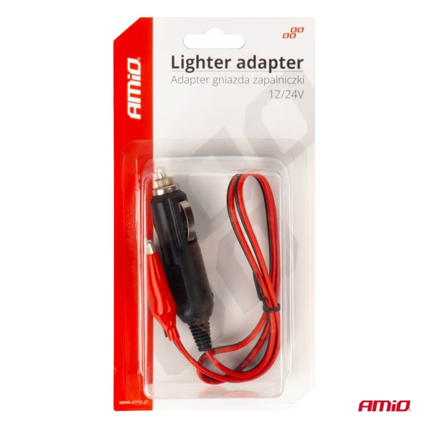 Cigarettænderadapter med krokodillenæbudgang 12V 24V 60cm AMIO-03802