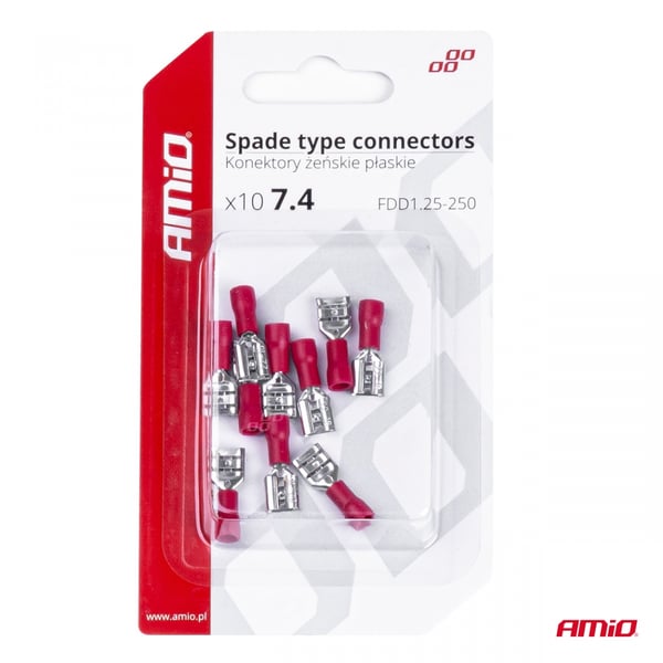 Isolerede hun-fladstik 7,4 mm 0,5-1,5 mm2 10A 10 stk. AMIO-03062