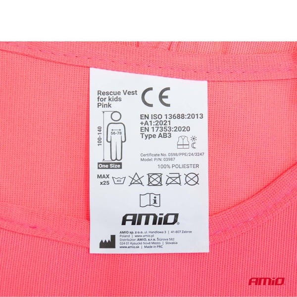 Rosa reflexvarningsväst för barn AMIO-03987