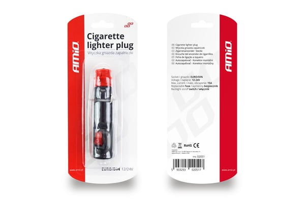 Cigarettænderstik med EURO DIN-afbryder 12V 24V AMIO-02051