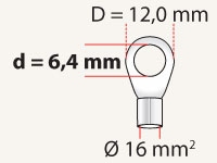Ringterminal 16 mm² / D=12,0 mm / d=6,4 mm sort