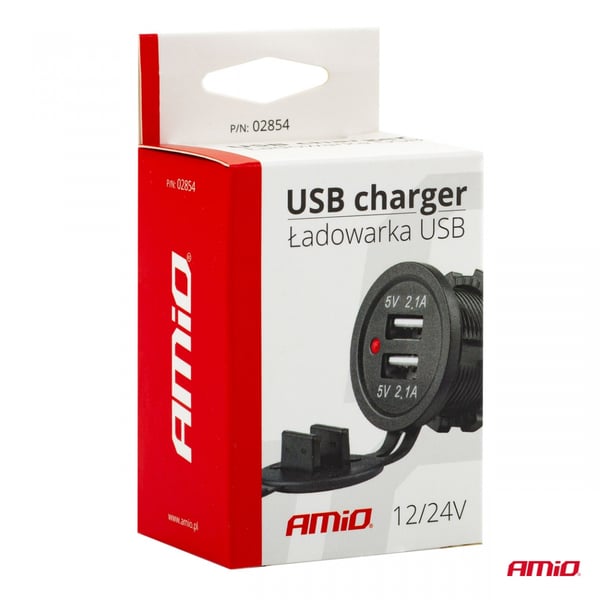Vandtæt oplader med 2x USB-stik 12V 24V MOD-04 AMIO-02854