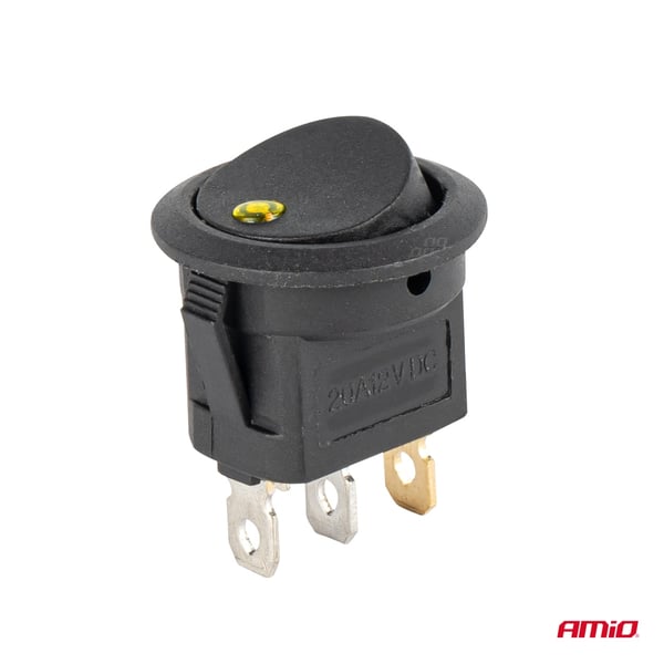 Kytkin, pyöreä painike, 12V 20A, ON/OFF, keltainen taustavalo, AMIO-03962