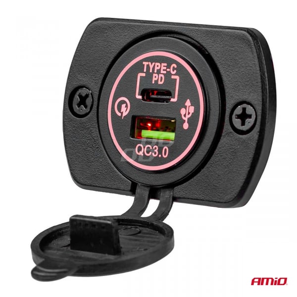 Vandtæt oplader med 2x USB-stik 12V 24V MOD-04 AMIO-02854