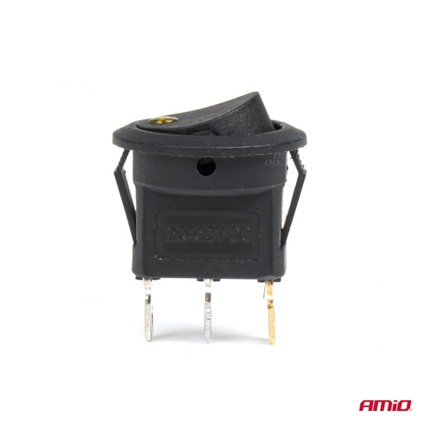Kytkin, pyöreä painike, 12V 20A, ON/OFF, keltainen taustavalo, AMIO-03962