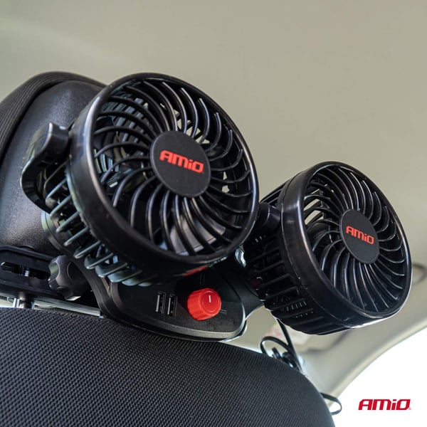 Auton niskatukeen kiinnitettävä tuuletin 12 V:n USB-laturilla AMIO-03009