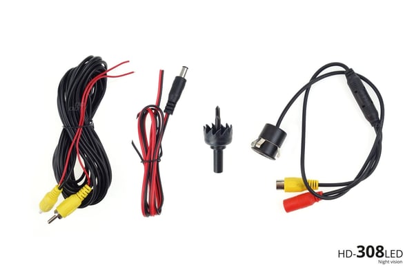 TFT02 4,3" parkeringssensorsæt med HD-308-LED kamera, 4 sensorer, sort "GULD"