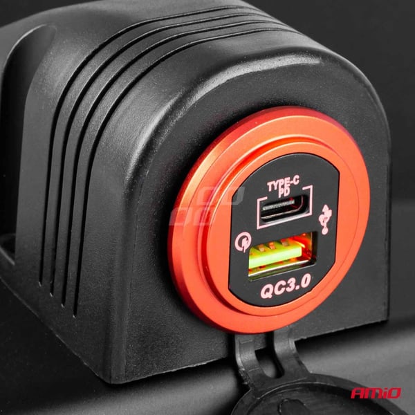 Vandtæt oplader med 2x USB-stik 12V 24V MOD-04 AMIO-02854