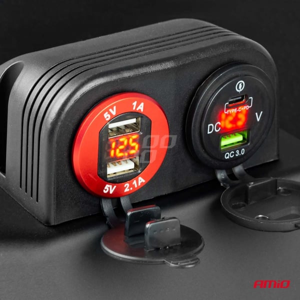 Vandtæt oplader med 2x USB-stik 12V 24V MOD-04 AMIO-02854