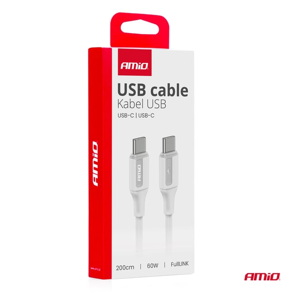 USB-C - USB-C 60W latauskaapeli 200 cm FullLINK AMIO-03921