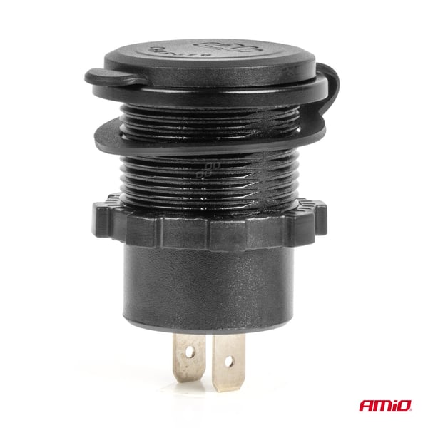 Biloplader med USB-stik og spændingstester, vandtæt, med USB-afbryder + USB C QC3.0 12/24V AMIO-04222